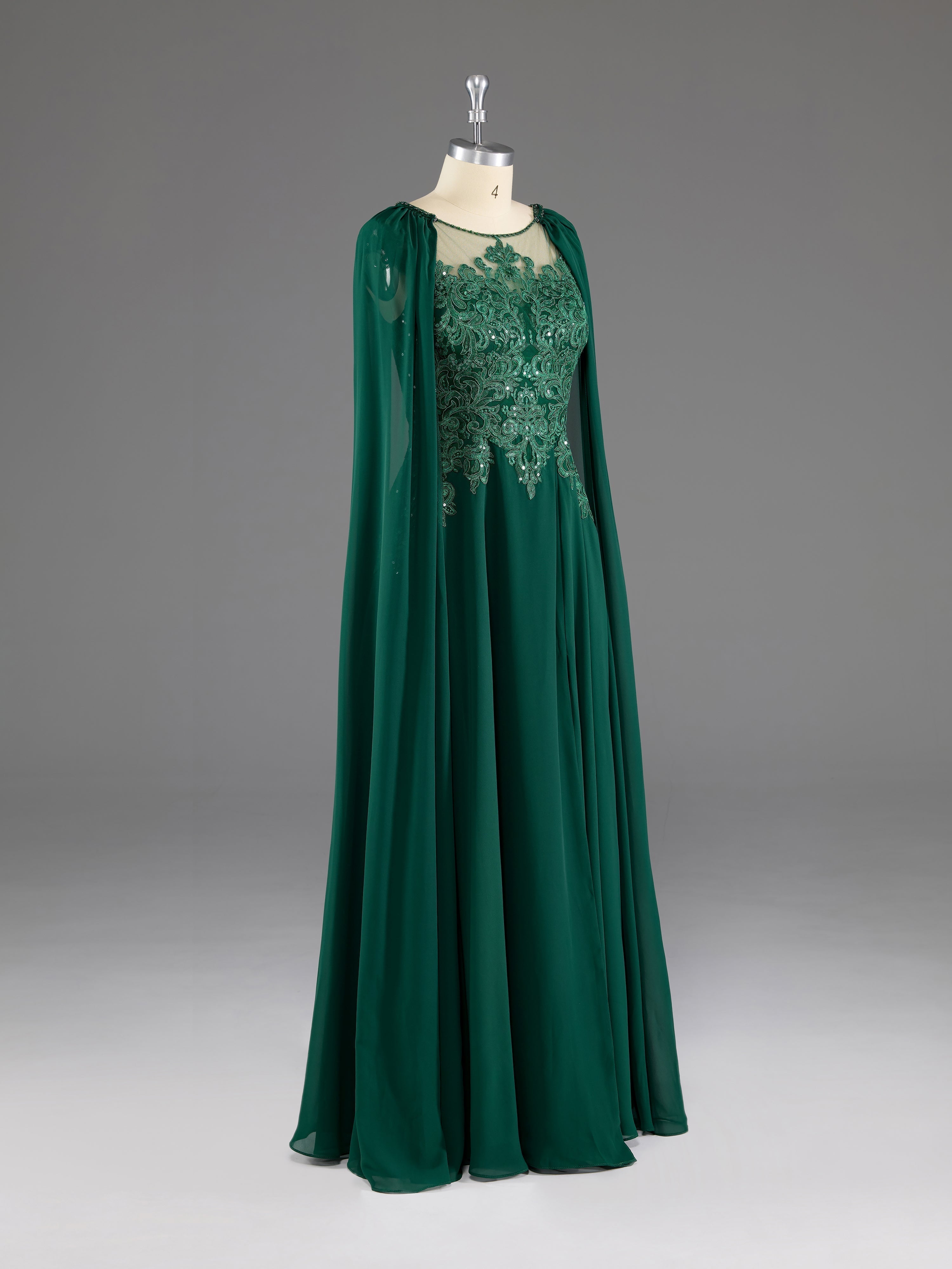 Prom Dress Chiffon, Dark Green A-Line Lace Appliques Chiffon Prom Dress