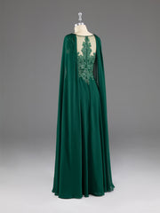 Prom Dress And Boots, Dark Green A-Line Lace Appliques Chiffon Prom Dress