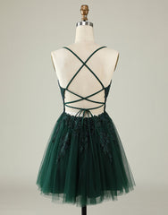Graduation Outfit, A-Line Spaghetti Straps Corset Back Tulle Dress With Appliques