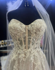 Wedding Dresses Store, A-Line Sweetheart Neckline Tulle Wedding Dress With Appliques