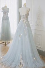 Formal Dresses Long Gowns, A-Line Tulle Lace Appliques Sweetheart Long Prom Dress, Strapless Evening Dress