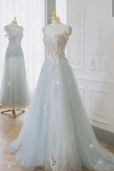 Formal Dress Long Gowns, A-Line Tulle Lace Appliques Sweetheart Long Prom Dress, Strapless Evening Dress