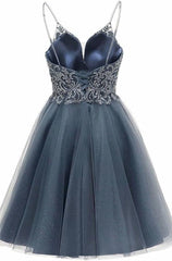 Dress Formal, A-line Straps Appliques Tulle Short Homecoming Dress