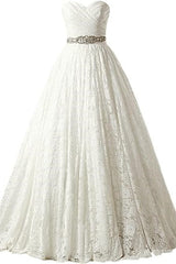 Wedding Dresses With Pocket, A-line Sweetheart Floor Length Lace Wedding Dresses
