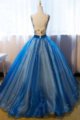 Elegant Dress For Women, Uniquedresss Puffy V Neck Organza Applique Modest Prom Dress Evening Dress