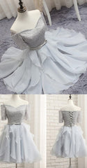 Bodycon Dress, Short Silver Party Homecoming Dresses With Bowknot Lace Up Mini Great Prom Dresses, B0272