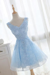 Tights Dress Outfit, Light Blue Cute V Neckline Lace Short Party Dress, Lace Formal Dress, Lace Party Dresses, B0622