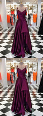 Little Black Dress, Purple Spaghetti Straps Sleeveless Long Prom Dresses, Split Evening Dresses, B0975