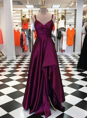 Graduation Outfit, Purple Spaghetti Straps Sleeveless Long Prom Dresses, Split Evening Dresses, B0975