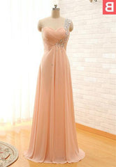 Prom Dresse Long, Floor-Length/Long A-Line/Princess One Shoulder Beading Chiffon Prom Dresses