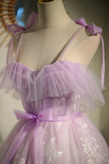 Prom Dresses Yellow, Cute Purple Sleeveless Lace Up Princess Short Homecoming Dresses