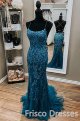Beauty Dress Design, Mermaid Teal Lace Backless Mermaid Dark Teal Lace Long Prom Dresses Long Formal Evening Dresses