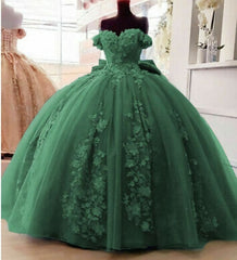 Formal Dresses Nearby, Off Shoulder Ball Gown Quinceanera Dresses 3D Floral Applique Sweet 16 Gowns