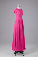 Party Dresses With Sleeves, Beautiful A-Line Cap Sleeves Long Bridesmaid Dresses With Pockets