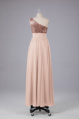 Prom Dress Ideas, Beautiful  Sequins One-Shoulder Bridesmaid Dress with Pockets