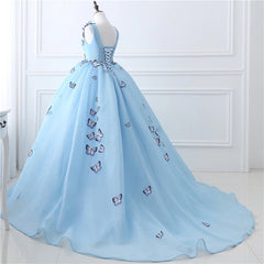 Bridesmaid Dresses Orange, Blue Butterfly Flowers Lace Up Ball Gowns Long Prom Dresses