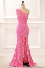Formal Dress Australia, Hot Pink One Shoulder Sparkly Prom Dress