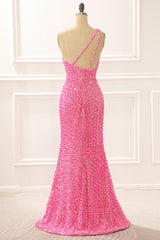 Formal Dress Boutique, Hot Pink One Shoulder Sparkly Prom Dress