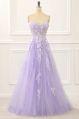 Party Dresses Stores, Lavender Off Shoulder Appliques Prom Dress with Feathers