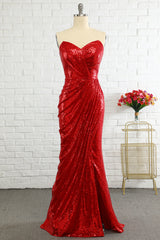 Prom Dresses Ball Gown Elegant, Sheath Sweetheart Red Sequins Prom Dress with Sequins