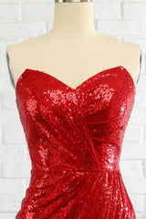 Prom Dresses For Teens Long, Sheath Sweetheart Red Sequins Prom Dress with Sequins