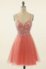 Bridesmaid Dress Style, Blush Appliques Tulle Cute Homecoming Dress