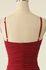 Party Dresses Sales, Burgundy Spaghetti Straps Homecoming Dress