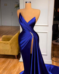 Evening Dresses Princess, Glamorous Royal Blue Sweetheart Prom Dress Mermaid Long Evening Gowns With Split