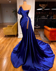 Evening Dress Elegant Classy, Designer Royal Blue Long Mermaid Prom Dress With Split On Sale