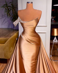 Evening Dress Style, Chic One Shoulder Beaded Mermaid Prom Dress With Court Train