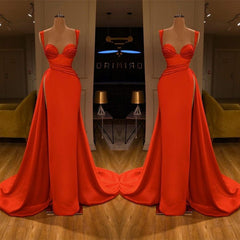 Evening Dresses V Neck, Beautiful Red Starps Sweetheart Long Prom Dress With Split