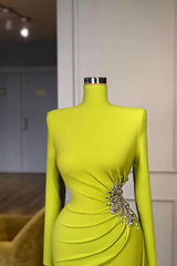 Evening Dresses Stunning, Ginger yellow High-neck Long-sleeves Metallic Beaded Mermaid Prom Dress