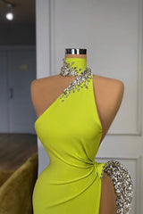 Evening Dresses Online Shop, Unique Ginger yellow Triangle Neck Sexy high side-cut Long Evening Dress