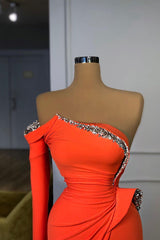Evening Dresses Black, Long sleeves Strapless Orange Sequined Long Prom Dress