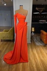 Evening Dress Black, Long sleeves Strapless Orange Sequined Long Prom Dress