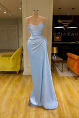 Evening Dresses For Weddings Guest, Unique Cross Sweetheart Light Blue Soft-pleated Long Prom Dress
