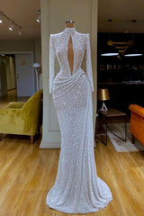 Evening Dresses Vintage, Stunning Long Sleeve High Neck Sequins Prom Dress Mermaid Long