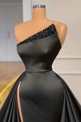 Evening Dress Lace, Sexy Black Beadings Prom Dress Long With Split On Sale