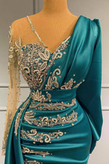 Evening Dresses Formal, Glamorous Long Sleeve Mermaid Evening Dress With Lace Appliques Party Gowns