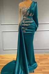 Evening Dress Cheap, Glamorous Long Sleeve Mermaid Evening Dress With Lace Appliques Party Gowns