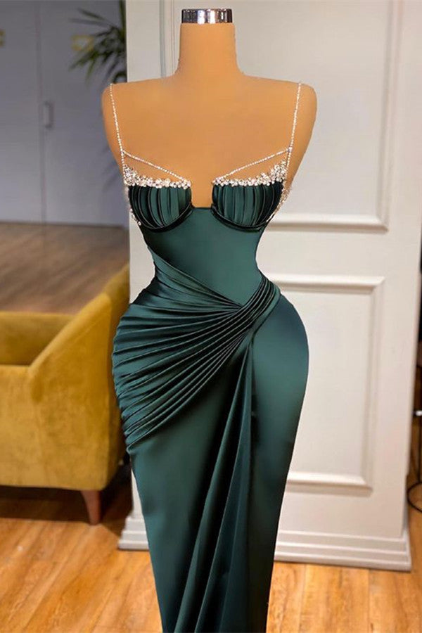 Evening Dresses Unique, Gorgeous Dark Green Spaghetti-Straps Mermaid Prom Dress With Beadings