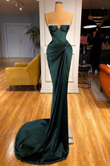 Evening Dresses Wholesale, Gorgeous Dark Green Spaghetti-Straps Mermaid Prom Dress With Beadings