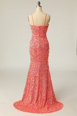 Bridesmaid Dress Burgundy, Coral Sequin Mermaid Long Prom Dress