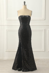 Bridesmaids Dress Shopping, Black Sheath Strapless Sequins Prom Dress