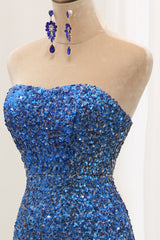 Prom Dresses Yellow, Sparkly Ombre Blue Mermaid Strapless Long Sequin Prom Dress