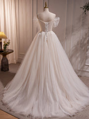 Wedding Dresses Girls, Charming Ivory A-Line Ball Gown Tulle Long Wedding Dresses