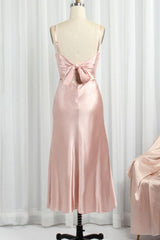 Homecoming Dresses Tight, Classic Pink Spaghetti Straps Midi Party Dresss