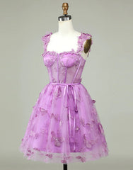 Party Dresses Summer, Cute Purple A-Line Lace Up Tulle Homecoming Dress With Appliques