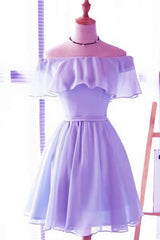 Formal Dresses Simple, Cute Light Blue Off The Shoulder Short Prom Dresses, Chiffon Homecoming Dresses