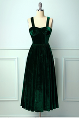 Bridesmaids Dresses Under 112, Straps Dark Green Velvet Dress
